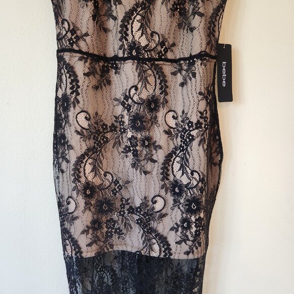 BeBe Black Floral Chantilly Lace Lined Midi Party Dress Small NWT - Picture 5 of 16